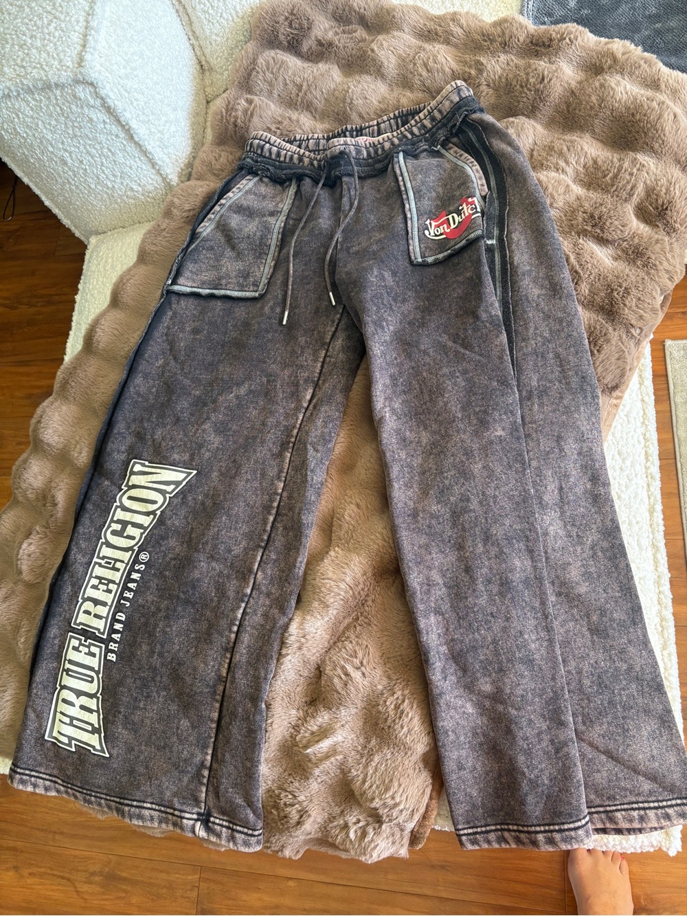 True Religion Grey and Black Acid Wash Sweatpants